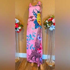 Women’s Maxi Dress Long Tank Rose Tower Butterfly Print Bodycon Dress